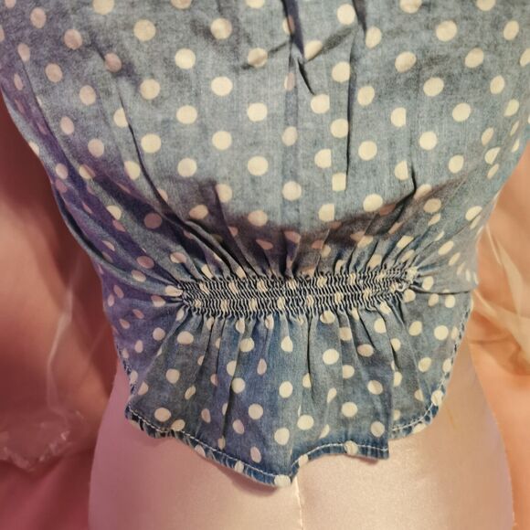 Ank Rouge Size Women's Small Denim Blouse Top Pearl Polka Dot Boho Japan Import - Picture 8 of 16